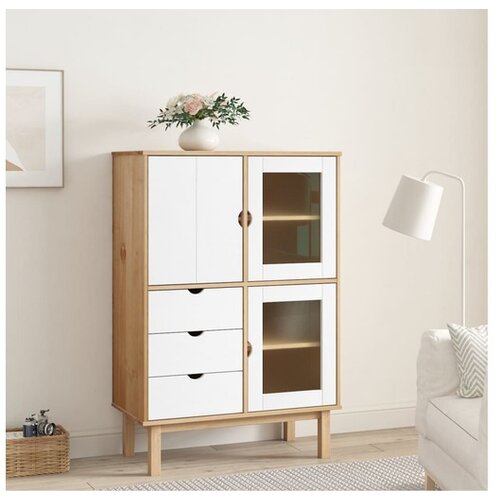  Visoka komoda OTTA smeđe-bijela 85x43x125 cm masivna borovina Cijene