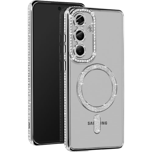 AVIZAR Ohišje Diamond za Samsung Galaxy S24 FE MagSafe Obris Strass, Srebrna, (5000014634) Cene
