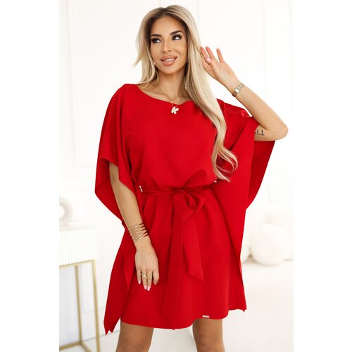 Numoco 287-35 SOFIA Butterfly Dress with Waist Tie - Red Slike