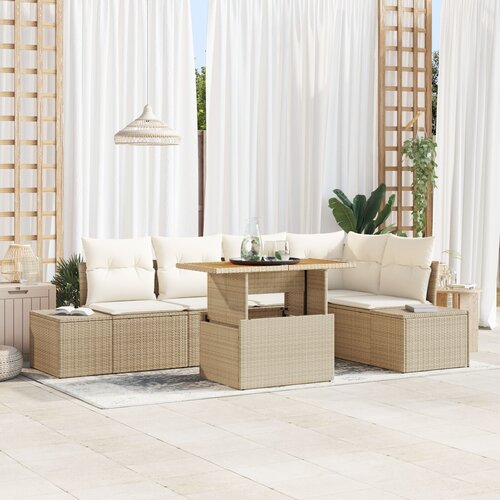 VidaXL 6-dijelni vrtni sofa set s jastučićima Bež Poli ratan Slike