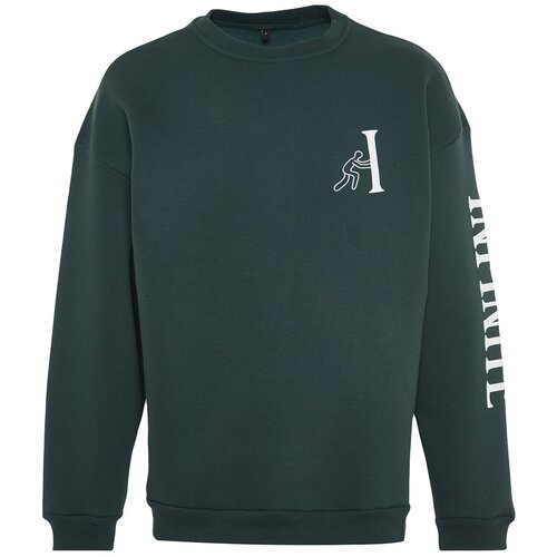 Trendyol Green Men's Oversized Slogan Printed Cotton Sweatshirt. Slike
