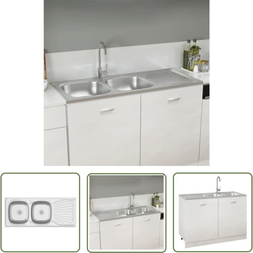 The Living Store Dvojno kuhinjsko pomivalno korito srebrno 1200x500x155 mm - Kuhinjsko Pomivalno Korito, (21744766) Slike