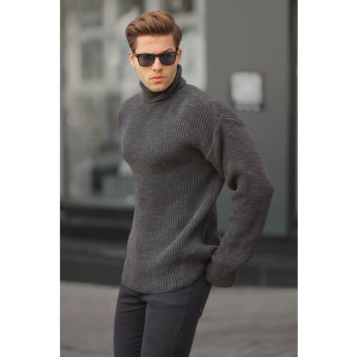 Madmext Anthracite Turtleneck Knitted Sweater 6858 Slike