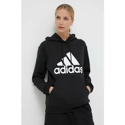 Adidas Pulover ženska, črna barva, s kapuco