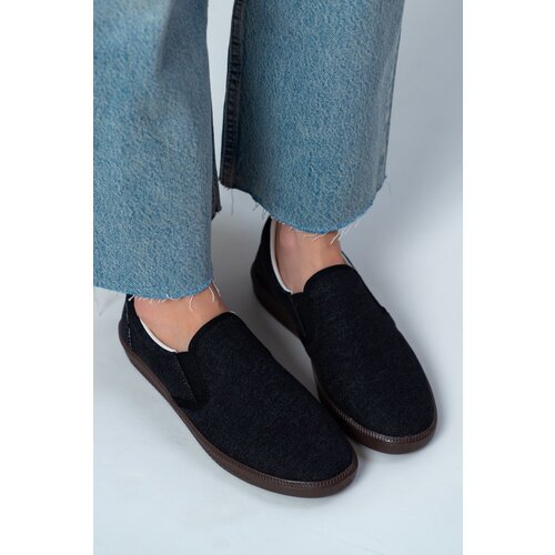 NİŞANTAŞI SHOES Tweety Anthracite Denim Elastic Detailed Flat Sole Women's Ballerinas Slike