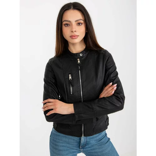 Fashion Hunters Women's motorcycle jacket in black artificial leather