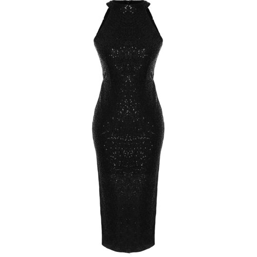 Trendyol Black Fitted Evening Dress with Knitting Lined and Shimmering Sequins. Slike