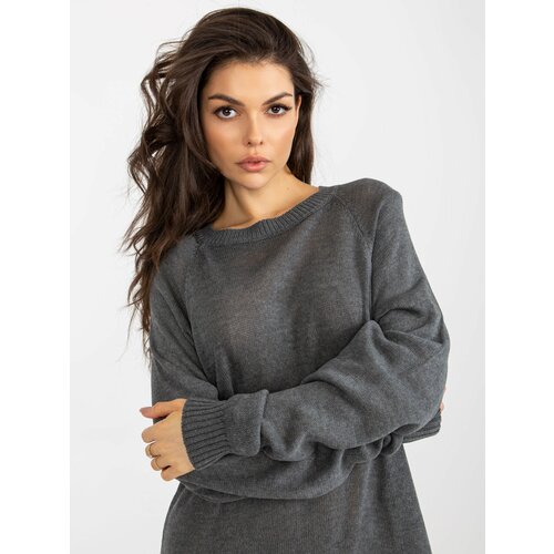Fashion Hunters Dark gray knitted dress with long sleeves Slike