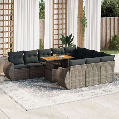 VidaXL 11-dijelni set vrtnih sofa od poliratana s jastucima sivi Slike