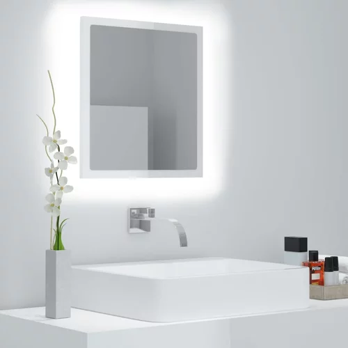 vidaXL LED kupaonsko ogledalo visoki sjaj bijelo 40 x 8,5 x 37 cm drvo