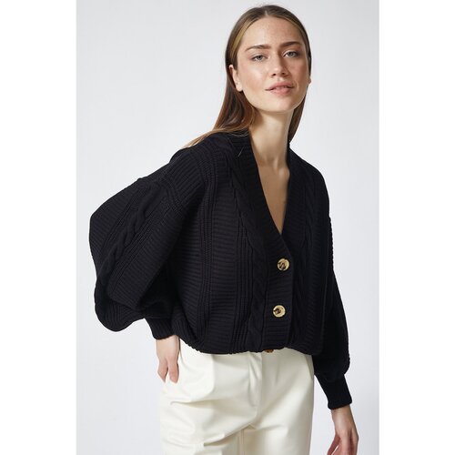  Women&amp;#039;s Black Knitted Balloon Sleeve Loose Knitwear Cardigan Slike
