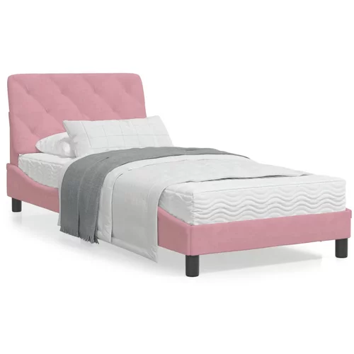 vidaXL Okvir kreveta s LED svjetlima ružičasti 90 x 190 cm baršunasti