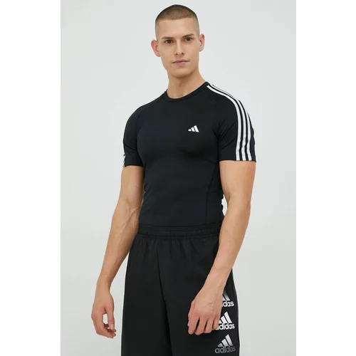 Adidas Kratka majica za vadbo Techfit 3-stripes črna barva