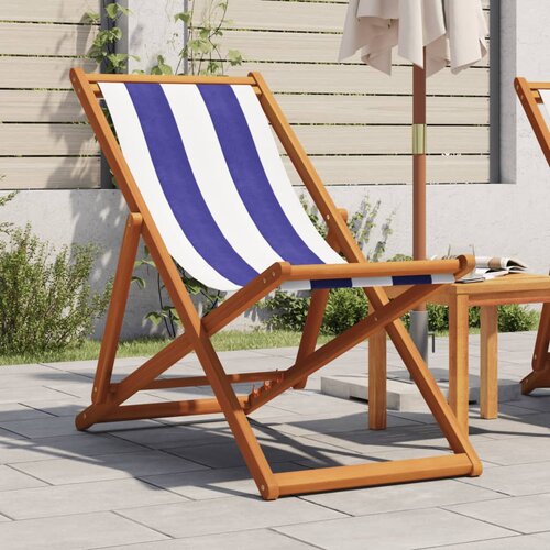 VidaXL Sklopiva stolica za plažu plavo-bijela od eukaliptusa i tkanine Slike