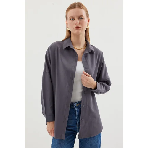 Bigdart Women's Gray Plain Oversize Long Basic Shirt 3900