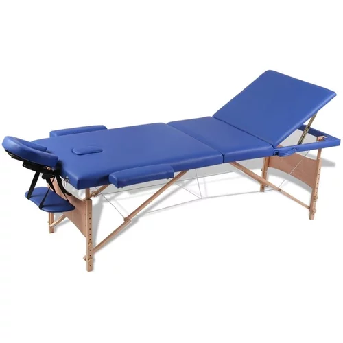  Modra zložljiva masažna miza s 3 območji in lesenim okvirjem
