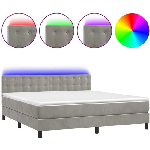vidaXL Krevet box spring s madracem LED svjetlosivi 180x200 cm baršun Cijene