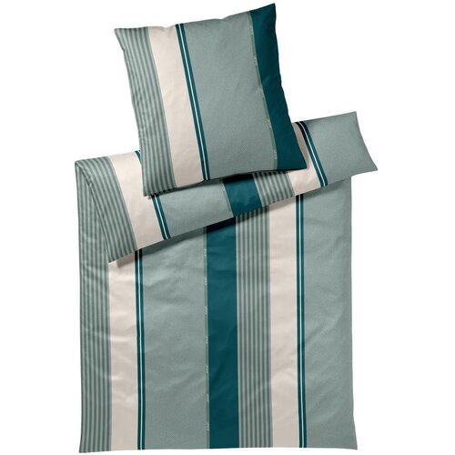 Joop! OBOJESTRANSKA POSTELJNINA Herringbone Stripes 140/200 cm mako saten smaragdno zelena Slike
