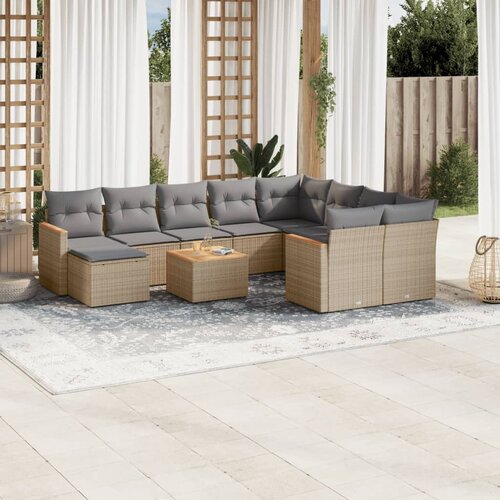 vidaXL 11-dijelni set vrtnih sofa od poliratana s jastucima bež Cijene
