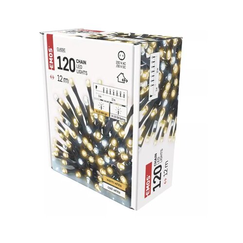 Emos LED božična veriga utripajoča, 12 m, zunanja in notranja, topla/hladna bela, časovnik D4AN02 Slike