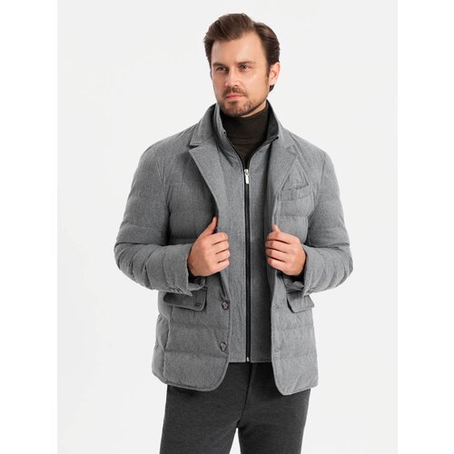 Ombre Men&amp;#039;s jacket with a jacket cut with a fleece lining - gray Slike