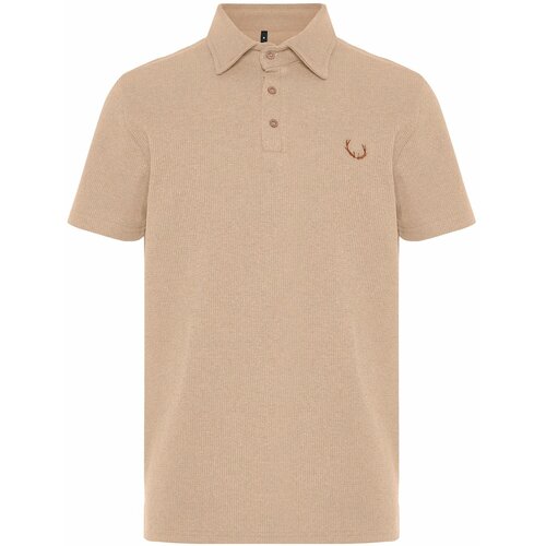 Trendyol Camel Regular/Normal Cut Embroidered Textured Polo Collar T-Shirt Slike