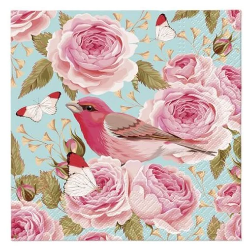  Decoupage salvete - English Roses Bird - 1kom (tehnika salveta) KORIŠTENO