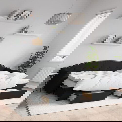  The Living Store Izvlečna dnevna postelja s predali črna 80x200 cm blago - Izvlečna Dnevna Postelja, (21496716) Slike
