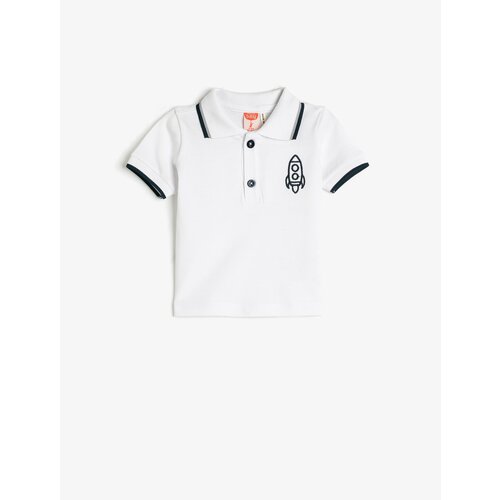 Koton Polo Neck T-Shirt Short Sleeve Striped Embroidered Detailed Cotton Slike