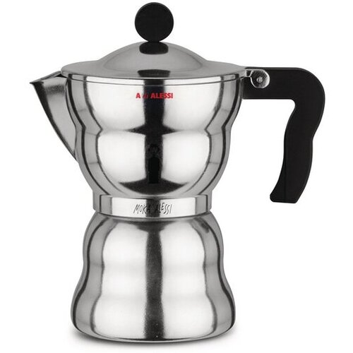 Alessi Moka kafetiera espresso za 6 skodelic, črn ročaj, aluminij Slike