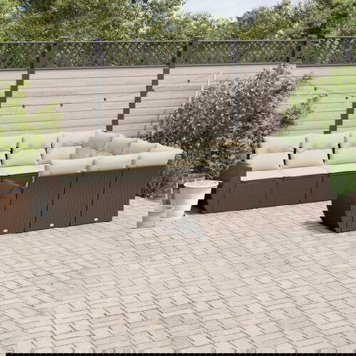 VidaXL 10-dijelni set vrtnih sofa od poliratana s jastucima smeđi Slike