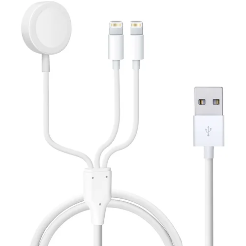 AVIZAR Kabel USB na 2x Lightning iPhone/iPad, magnetni polnilec za Apple Watch - bel, (20633076)