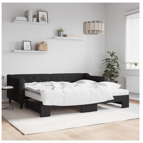 vidaXL Dnevni krevet na razvlačenje s madracima crni 90x200 cm tkanina Cijene