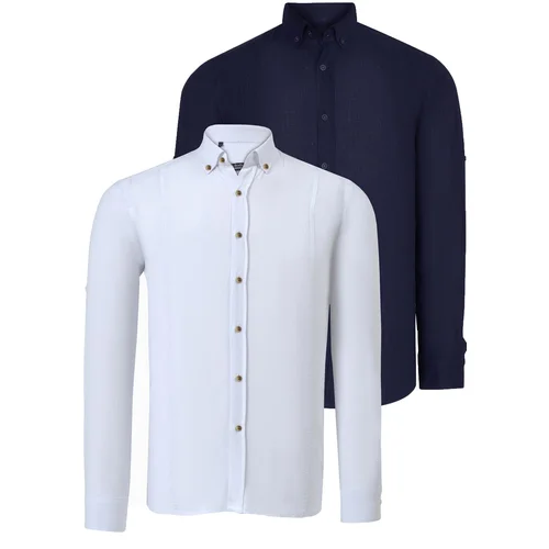 Dewberry DOUBLE SET G721 MEN'S SHIRT-NAVY-WHITE