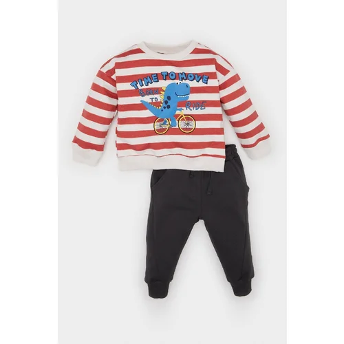 Defacto Baby Boy 2 Piece Set Crew Neck Striped Dinosaur Printed Sweatshirt Elastic Waist Tracksuit Bottoms shoptok.si