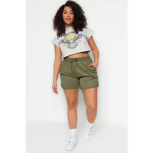 Trendyol Curve Plus Size Shorts & Bermuda - Khaki - High Waist Slike