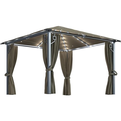 VidaXL Paviljon z zaveso in LED lučkami 3x3 m taupe aluminij Slike
