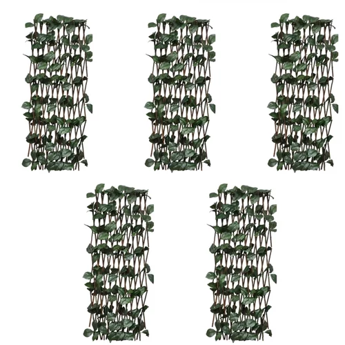 vidaXL Mrežasta ograja iz vrbe 5 kosov z umetnimi listi 180x30 cm