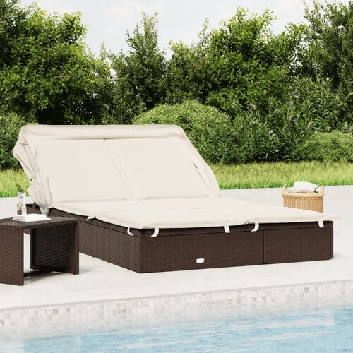 vidaXL Vrtna postelja za 2 osebi s streho rjava 213x118x97 cm PE ratan Cene