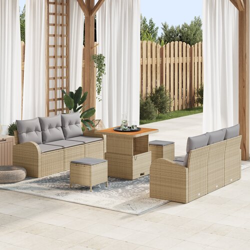 vidaXL 9-delni vrtni sofa set z blazinami bež poli ratan akacija Cene