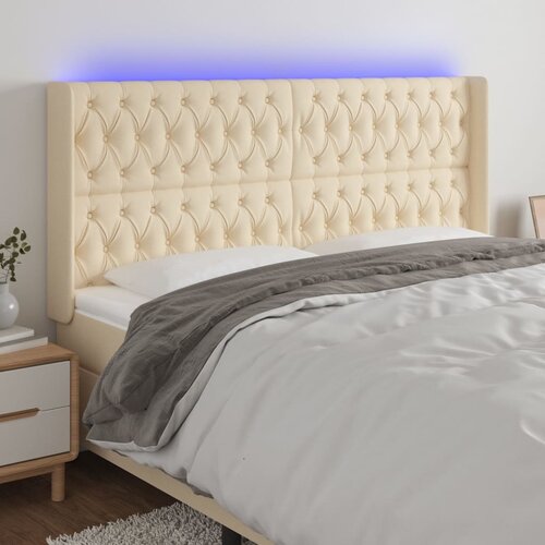  LED uzglavlje krem 183 x 16 x 118/128 cm od tkanine Slike