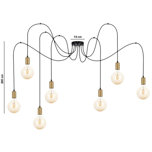  Luster na sajli MIROS 7xE27/60W/230V pauk crna/zlatna Slike