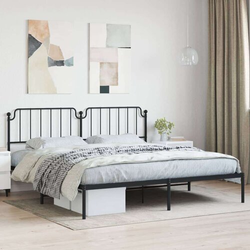 Metalni Kovinski posteljni okvir z vzglavjem črn 193x203 cm Slike