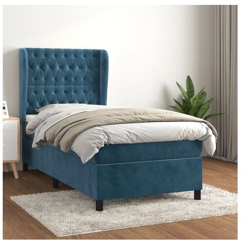 VidaXL Box spring postelja z vzmetnico temno moder 90x190 cm Slike