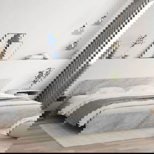  The Living Store Posteljni okvir z vzglavjem betonsko siv 200x200 cm - Posteljni Okvir, (21529511) Cene