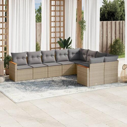 vidaXL 9-dijelni set vrtnih sofa s jastucima bež od poliratana Cijene