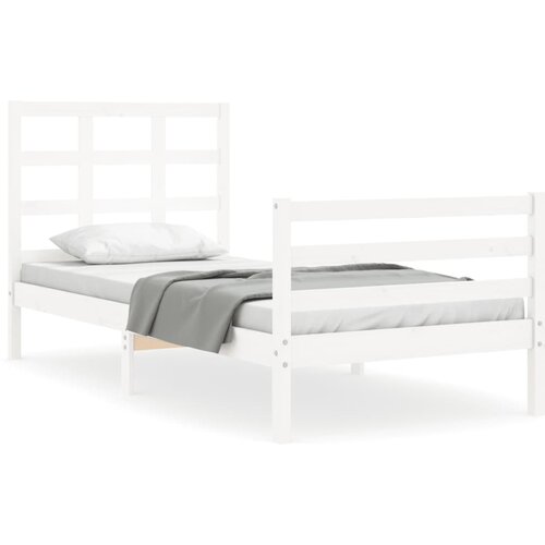 Maison Chic Posteljni okvir - Enojna postelja - Postelja za odrasle 75x190 cm z vzglavjem bel trden les-J15856, (21767249) Slike