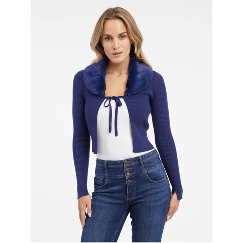 Orsay Blue women's cardigan with faux fur - Women Cene