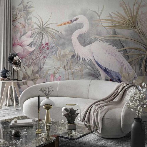  Foto tapeta - Heron wading in a pond - illustration in bright colours 300x210 Standard Cene