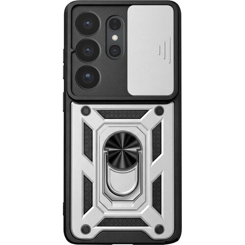 AVIZAR Etui za Galaxy S26 Ultra s prstanastim stojalom in drsnim pokrovčkom kamere, Srebrna, (5000274241) Cene